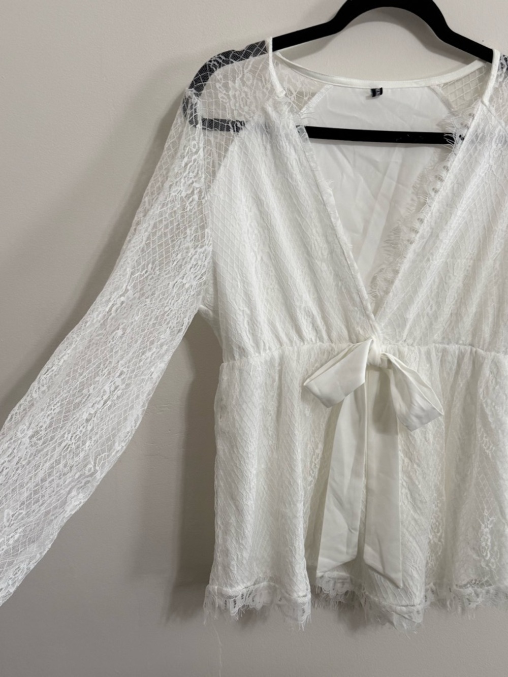 White Lace Tie-Front Blouse